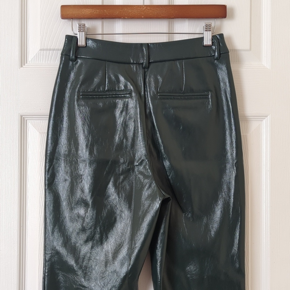 7 For All Mankind Faux Patent Leather Slim Cropped Kick Flare Pants Emerald S - Picture 5 of 14